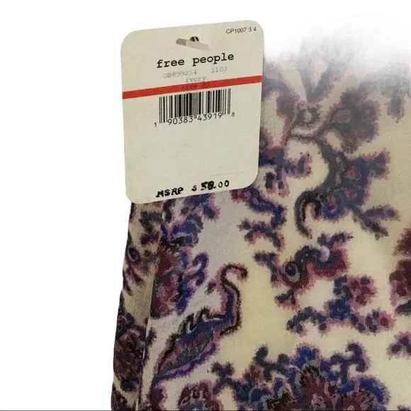 FREE PEOPLE Top Paisley V-Neck w/ Lace trim Adjustable Spaghetti Straps Size XS - Picture 6 of 6